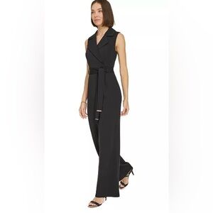 Tummy Hilfiger Black Sleeveless belted Jumpsuit size small new retail $139